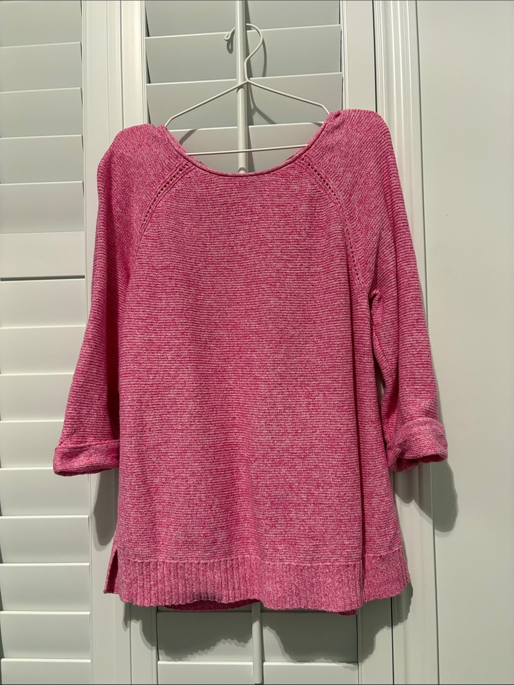 T by Talbots Heathered Pink Scoop Roll Neck Knit Cuffed sleeve Sweater